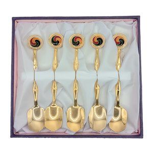 Goldplated Spoons Demitasse Tea Dessert Taegeuk Symbol Set of Five